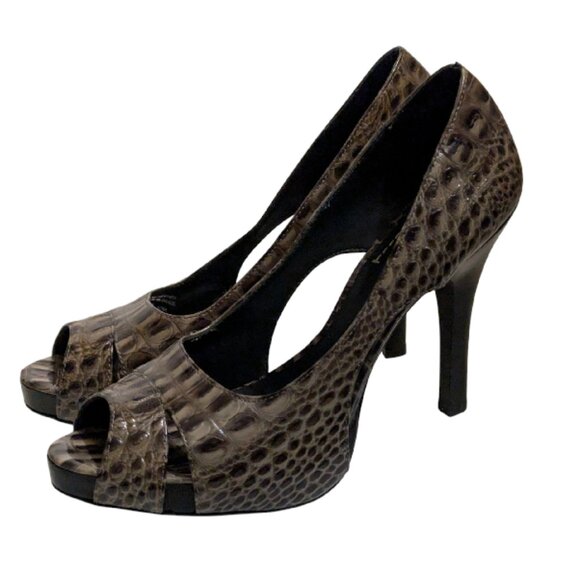 J Vincent Faux Croc All Leather Platform Pump Peep Toe Stiletto Heels Size 9.5 - Picture 5 of 7